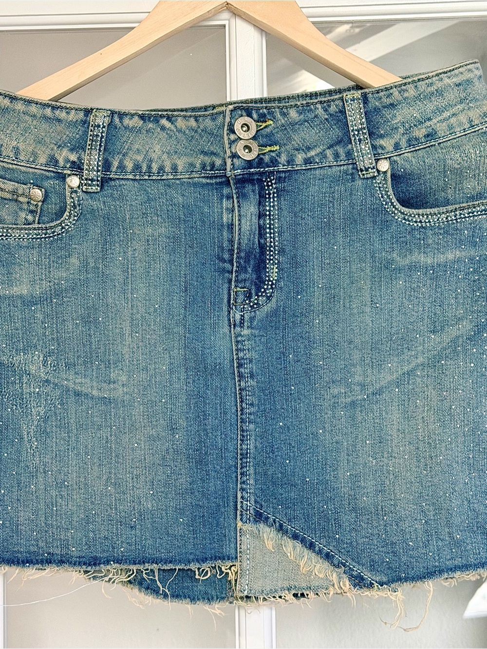 Women's Light Blue Denim Mini Skirt with Distressed Hem